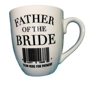 New Mary Square, Father of the Bride Scan Here,White 20 Ounce Ceramic Coffee Mug
